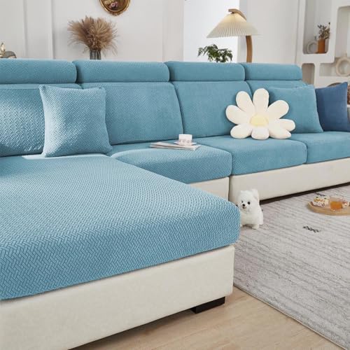 Sofa Covers Couch Covers for Sofa Pet Friendly Couch Cushion Covers Universal Sofa Covers Washable Stretch Slipcovers for Sectional Sofa (Texture Sea Blue / Back Cover M)
