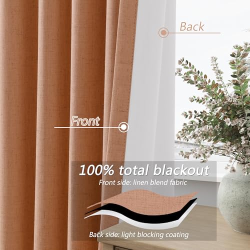 100% Blackout Curtains 90 Inch Length 2 Panels Set for Living Room Bedroom Back Tab Thermal Insulated Black Out Linen Drapes Room Darkening Peach Quartz (Peach Quartz / 52"W x 90"L (Pack of 2))