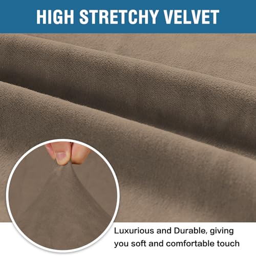 Stretch Velvet Sofa Covers for 3 Cushion Couch Covers Furniture Protector Soft with Non Slip Elastic Bottom (Mocha / Sofa L)
