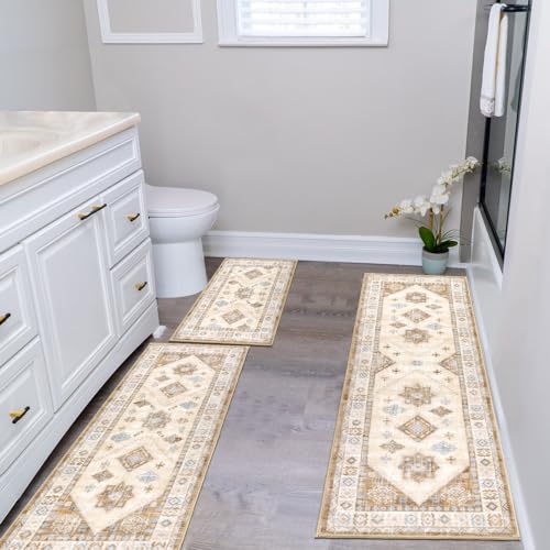 HEBE Boho Kitchen Rugs Set of 3 (Cream Tan / 20"x32"+20"x48"+20"x59")