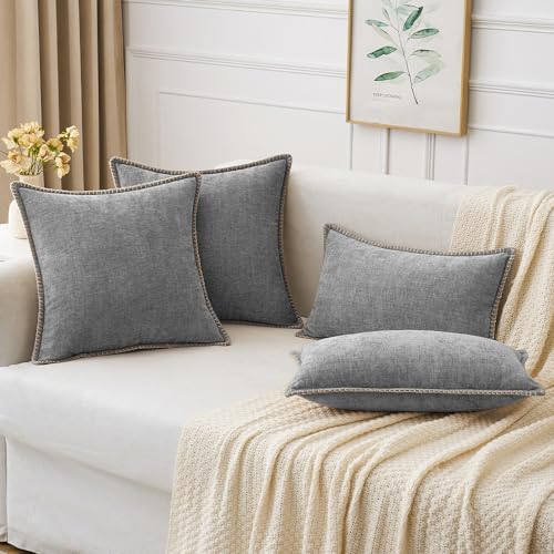 Decorative Lumbar Throw Pillow Covers 12x20 Inch Dark Gray 2 Pack (Dark Gray / 20" x 12" (Pack of 2))