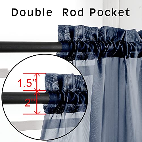 Sheer Curtains 45 inches Long for Kitchen Curtains (Navy Blue / 42"W x 45"L (Pack of 2))