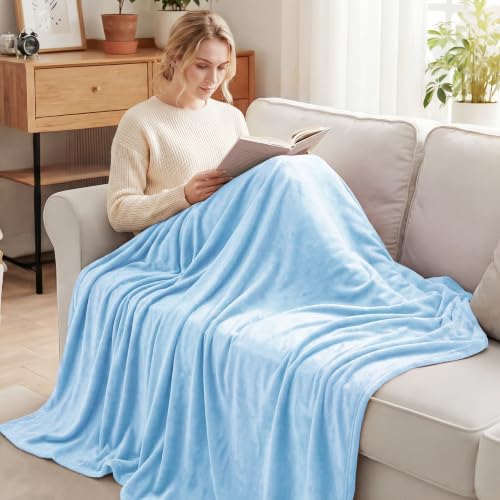 Soft Fleece Throw Blanket for Couch (Ice Blue / Throw (50" x 60"))