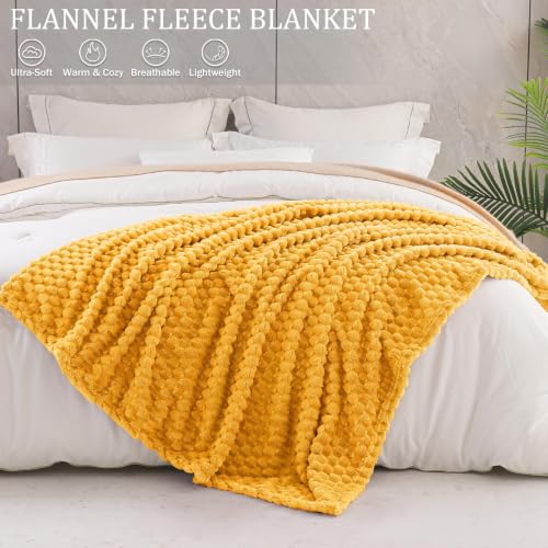 Large 3D Fleece Throw Blanket for Couch (Mustard Yellow / Throw ( 50x70 IN ))