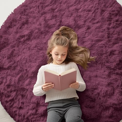 Burgundy Round Rugs for Bedroom (5 Ft Round / Burgundy)