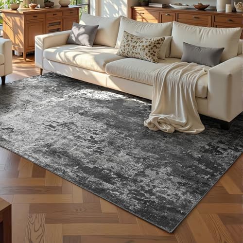 Living Room Rug 5x7 Black Area Rug Machine Washable Boho Carpet Non Slip Abstract Vintage Indoor Large Rugs for Bedroom (Black / 5' x 7' (Rectangular))