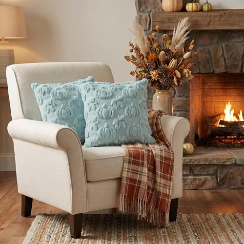 Blue Pumpkin Fall Throw Pillow Covers 18x18 Inch (Blue Maple / 18" x 18" (Pack of 2))