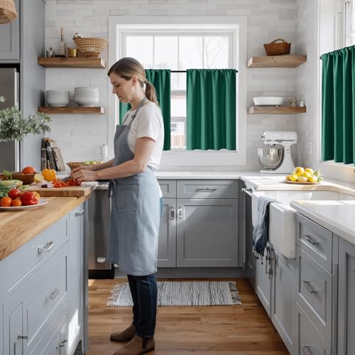 100% Blackout Short Curtains for Small Window (100% Blackout - Dark Green / 42"W x 45"L (Pack of 2))