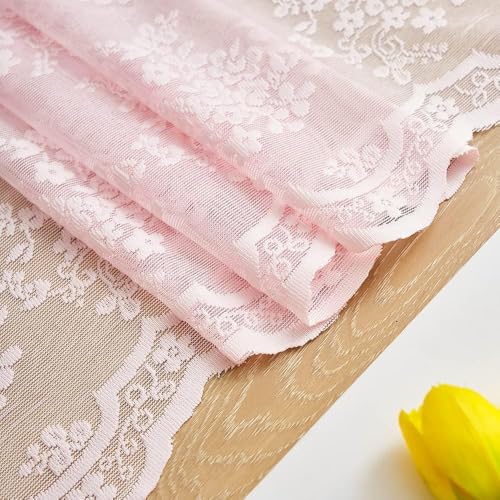 Vintage Lace Curtains 108 inches Long 2 Panels Cute Floral Pink Sheer Curtains for Sliding Door Backdrops Romantic Pricess Baby Girl Room Decor Light Filtering 52 x 108 Inch Light Pink (Light Pink / 52"W x 108"L (Pack of 2))