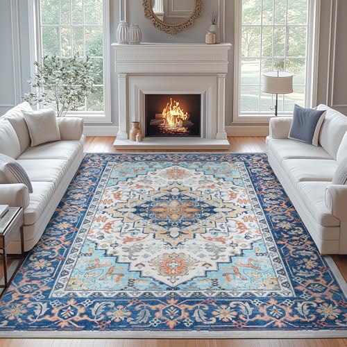 9x12 Area Rugs for Living Room Bedroom (Floral Blue / 9' x 12' (Rectangular))