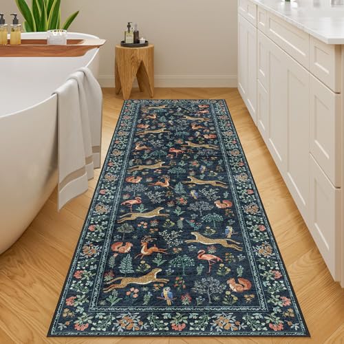 2x10 Kitchen Runner Rug (Navy Blue (Animal) / 2' x 10' (Rectangular))