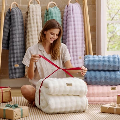 Cloud Bubble Fleece Queen Blanket for Bed (07 Grey / Queen (90" X 90"))