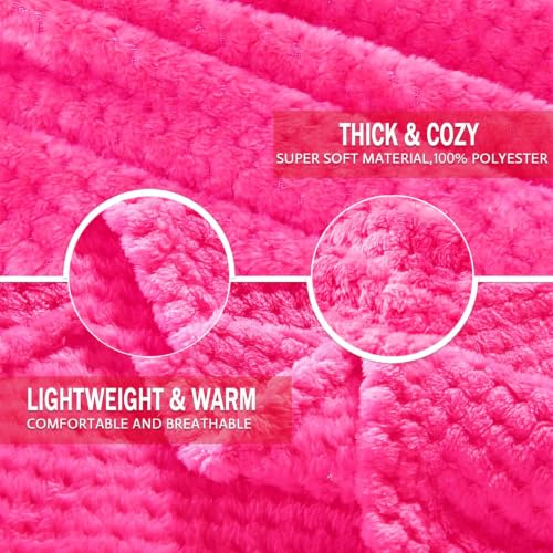 Soft Waffle Fleece Bed Blanket Queen Size (Hot Pink / 90x90 in)