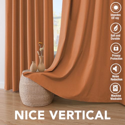 100% Blackout Linen Curtains 72" L 2 Panels Orange (Orange / 52"W x 72"L (Pack of 2))