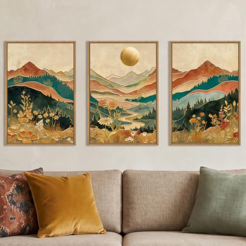 Boho Mountain Colorful Framed Canvas Wall Art (Boho Mountain Colorful Wall Art / 24"L x 36"W)