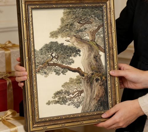 Vintage Gold Framed Pine Tree Wall Art Ancient Trees Artwork (Ancient Pine / 24"L x 16"W)