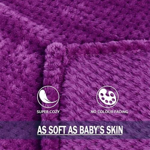 Large Waffle Fleece Throw Blanket for Couch (Purple / 50x70 in)