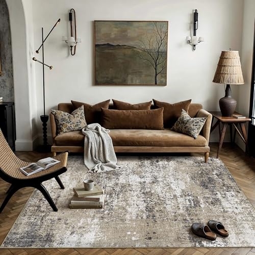 Brown Area Rug 5x7 Modern Abstract (Abstract Brown / 5' x 7' (Rectangular))