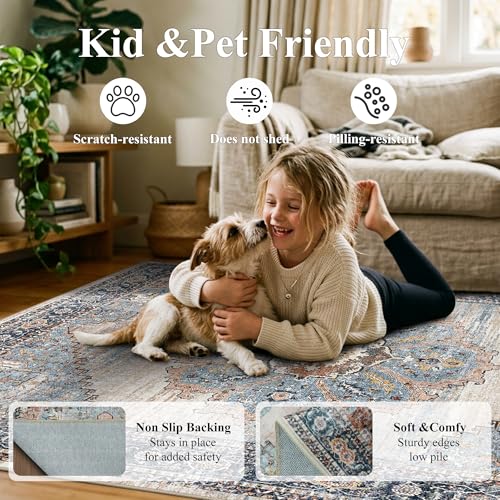 Washable Hallway 4x8 Runner Rug (Blue / 4' x 8' (Rectangular))