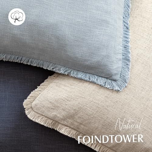 Decorative Linen Fringe Throw Pillow Covers 20×20 Inch (20" x 20" (Pack of 2) / Sky)