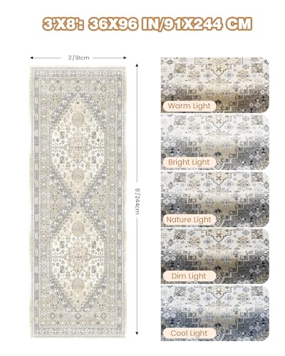 3x8 Runner Rug Non Slip Washable Rugs for Entryway (Beige / 3' x 8' (Runner))