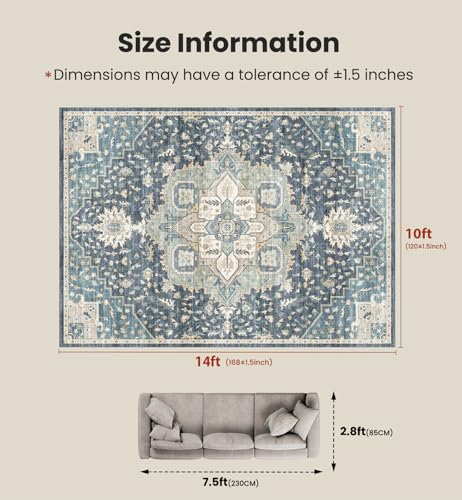 Amada Large 10x14 Washable Area Rug for Living Room (10' x 14' (Rectangular) / Blue/Yellow)