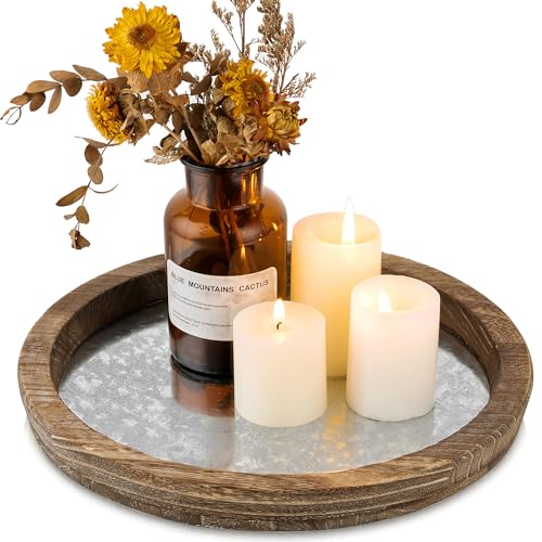 Round Wood Candle Holder Trays (Distressed Mirror)