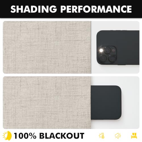 100% Blackout Linen Curtains for Bedroom 42 x 84 Inch Stone 2 Panels (Stone / 42"W x 84"L (Pack of 2))