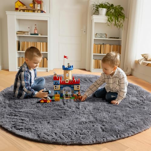Grey Round Rugs 7ft for Living Room (Grey / 7' (Round))