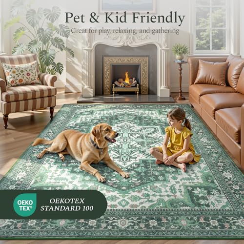 9x12 Area Rugs for Living Room (Floral Green Cream / 9' x 12' (Rectangular))