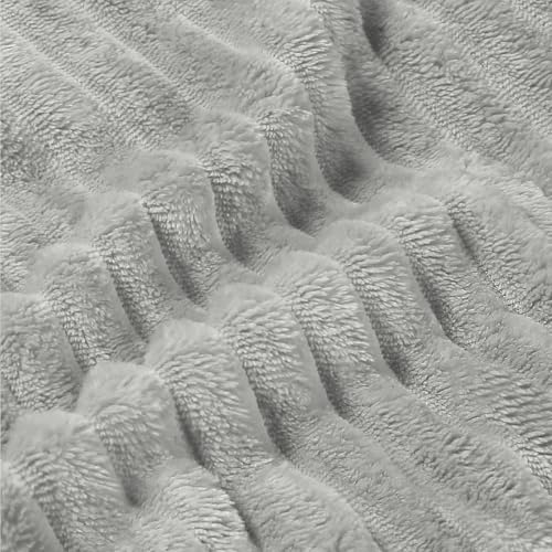 3D Ribbed Light Grey Fleece Twin Blanket for Couch (Light Grey / Twin(60"x80"))