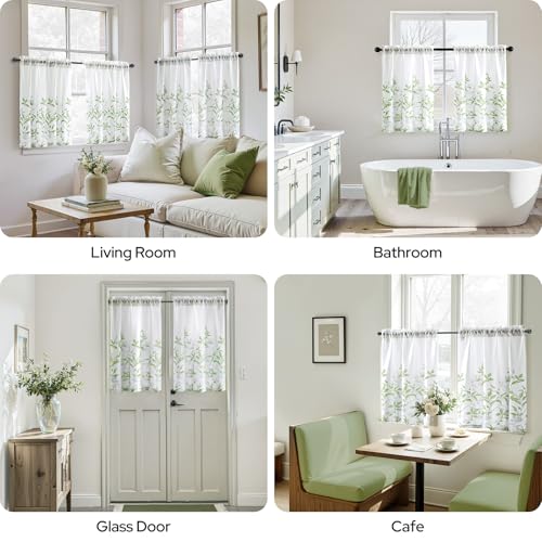 Kitchen Tier Curtains (Leaves-sage Green / 30"W x 24"L (Pack of 2))