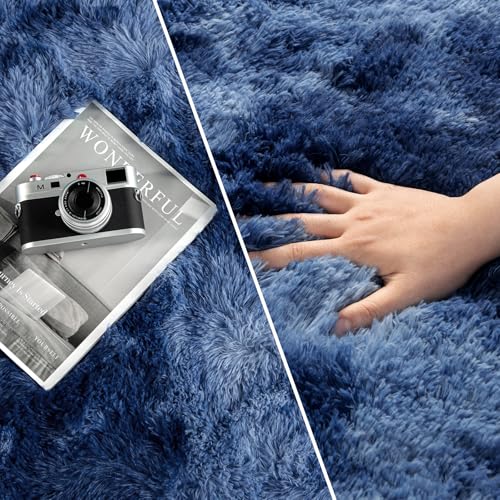 Large Shag Area Rugs 5 x 8 (Tie-dyed Navy Blue / 5' x 8' (Rectangular))