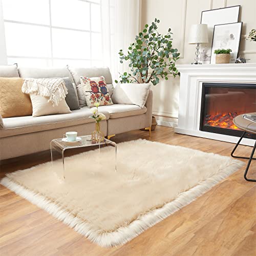 Ultra Soft Fluffy Shaggy Area Rug Faux Fur Rug Chair Cover Seat Pad Fuzzy Area Rug for Bedroom Floor Sofa Living Room (Beige / 4' x 6' (Rectangular))