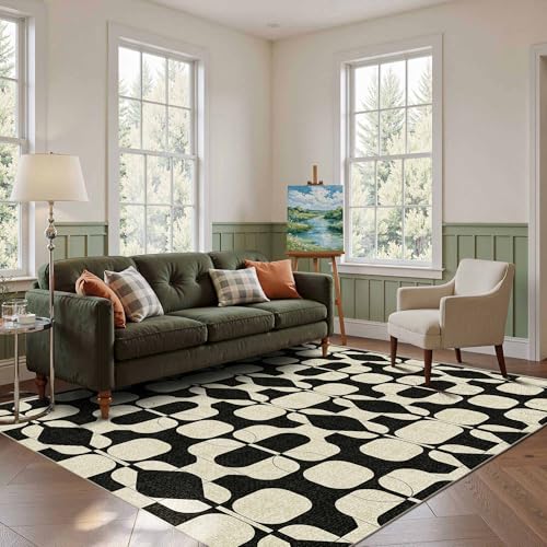 Washable 5x7 Area Rugs for Living Room Modern Rug (Black Beige / 5' x 7' (Rectangular))