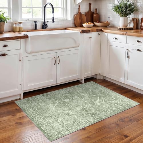 2x3 Washable Area Rug for Entryway (Muted Sage Green / 2x3)