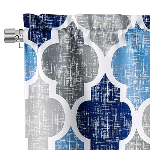 Moroccan Valance Curtains for Kitchen Cafe Blue Grey 52x18 1 Panel (Rod Pocket | Blue and Grey / 50"W x 18"L (Pack of 1))