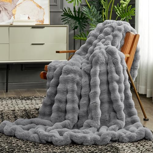 Faux Fur Throw Blanket for Couch (Grey / Throw(50" x 60"))