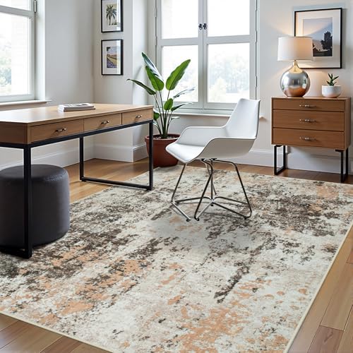5x8 Area Rugs for Living Room Washable Bedroom Dining Room Brown Beige (Brown White/Beige / 5' x 8' (Rectangular))
