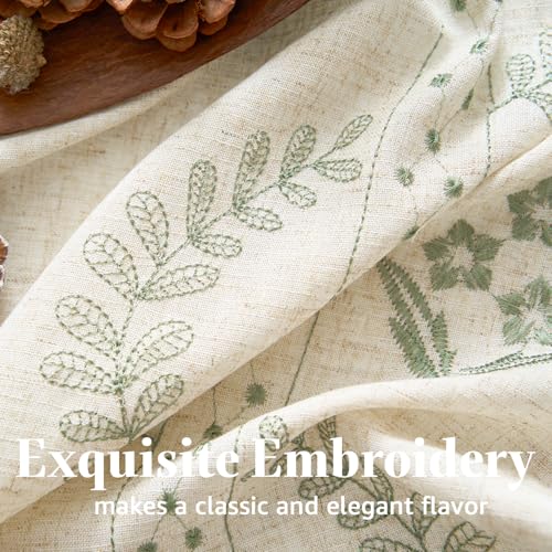Green Floral Linen Kitchen Tier Curtains 36 Inch (A| Sage / 26"W x 36"L (Pack of 2))