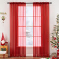 2 Panels Red Sheer Christmas Window Curtains 54 X 96 Inches (Red / 54"W x 96"L (Pack of 2))