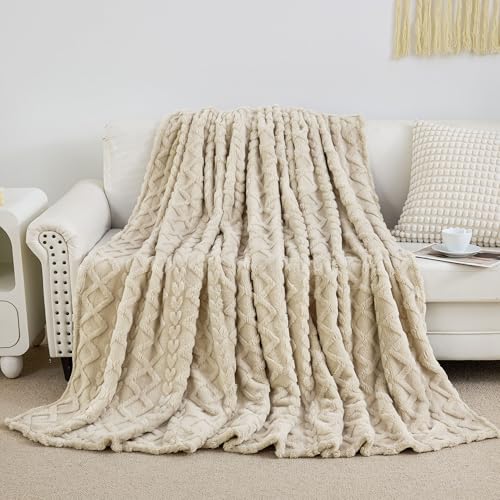Fleece Throw Blanket for Couch (Khaki / Throw(50×60in))
