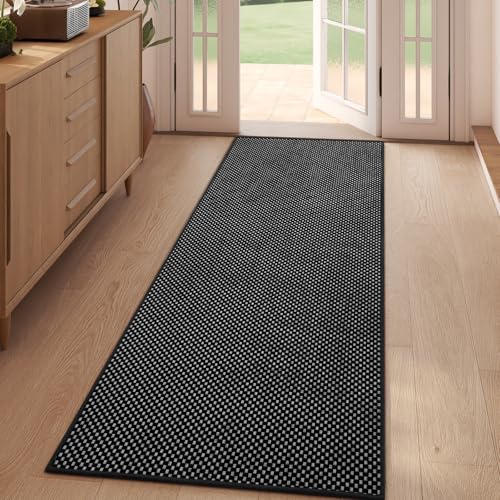 Hallway Runner Rug Woven Washable Long Kitchen Runner Black 2x5 ft (Black / 2' x 5')