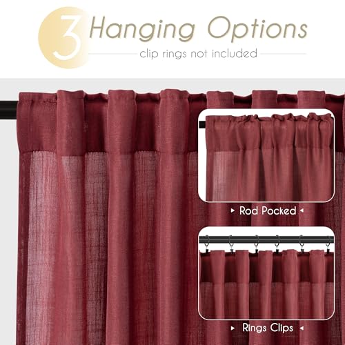 Burgundy Curtains for Living Room Back Tab Modern Farmhouse Semi Sheer Burgundy Curtains 120 inches Long 2 Panels Set Muted Neutral Window Curtain for Dining Room Bedroom 52x120 (Burgundy / 52"W x 120"L (Pack of 2))