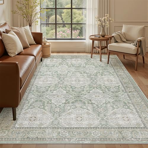 6x9 Area Rug for Living Room Washable Rugs Non (Green/Brown / 6' x 9' (Rectangular))