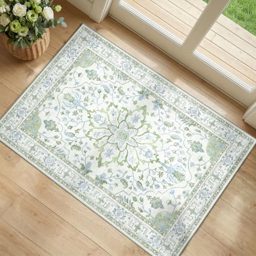 Washable Area Rug (Green/White/Blue / 2' x 3' (Rectangular))