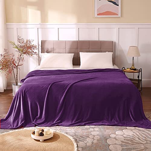 Fleece Blanket Soft Plush Queen Size Bed Blanket Purple 90"x90" (Purple / Queen(90"x90"))