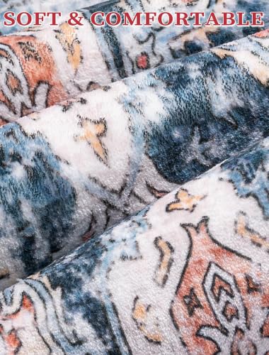 2x5 Washable Non Slip Boho Runner Rug for Hallway (Blue/Orange / 2' x 5' (Runner))