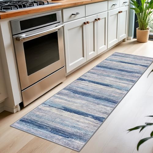 Modern Abstract Washable Rug Runner 2x7 Hallway Runner Rug Non (Blue/Grey/Beige / 2' x 7' (Runner))
