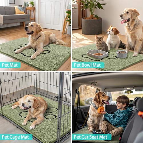 Dog Door Mat for Muddy Paws (36"X24" / Sage Green and Black)